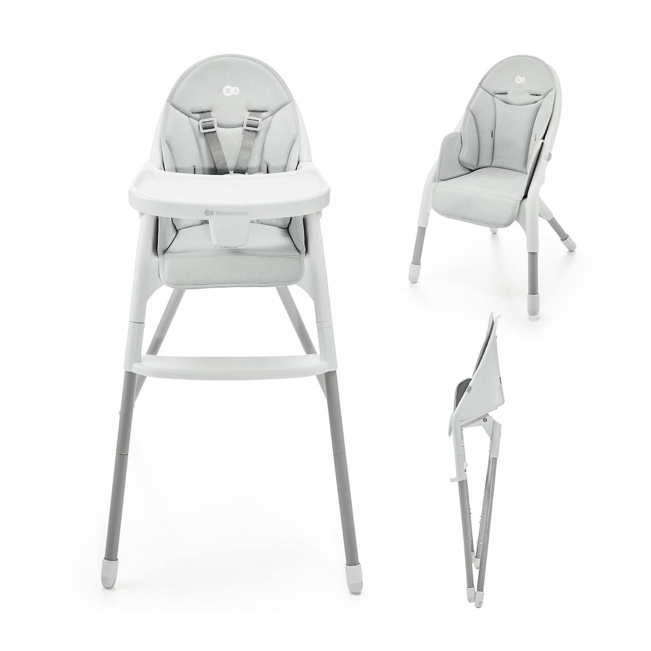 Chaise Haute Bébé Dinnly Pliable Évolutive 2 En 1 Harnais 5 Points Plateau Assise Confortable Grey