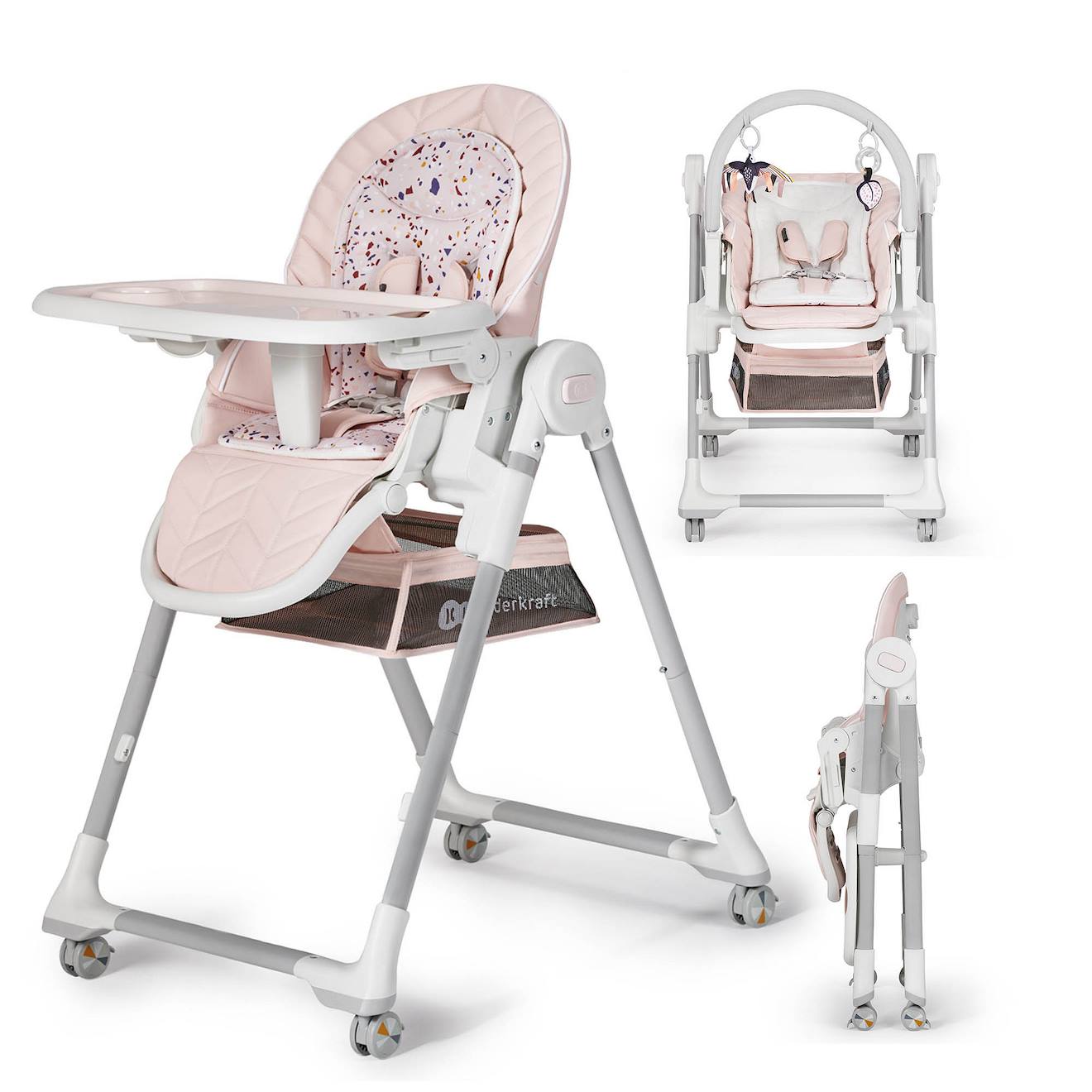 Chaise Haute Et Transat Lastree 2 En 1 Avec Hauteur Réglable, Dossier Inclinable Et Harnais 5 Points Rose