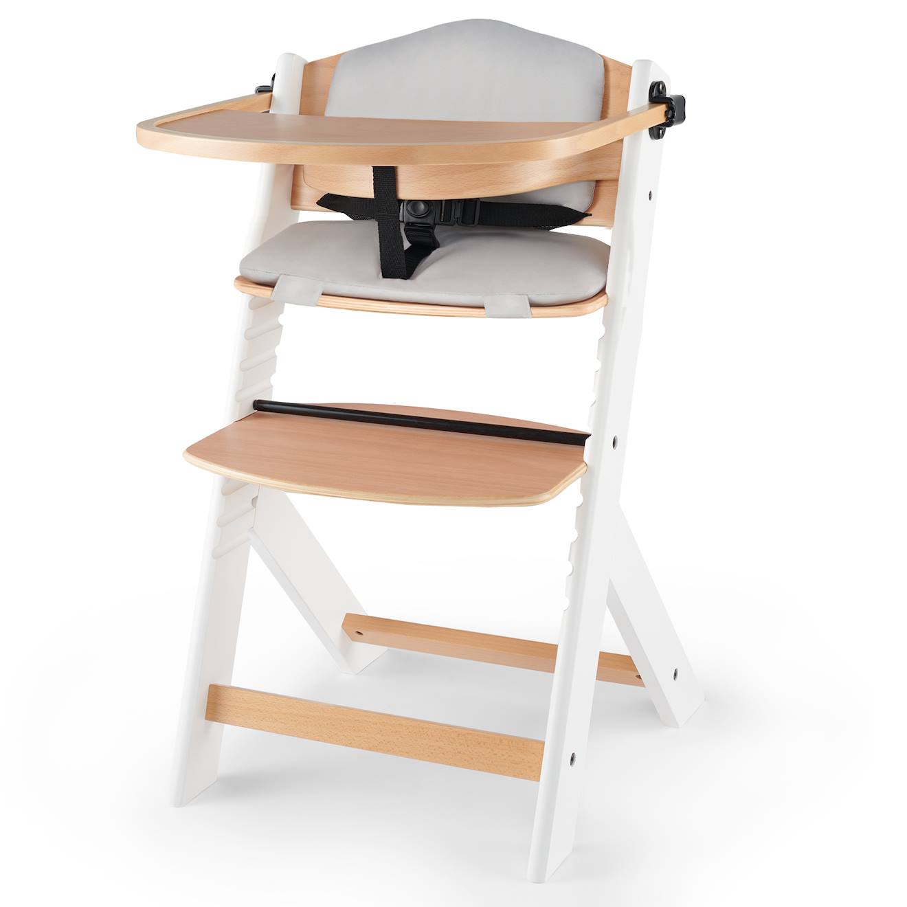 Chaise Haute Évolutive Enock 3 En 1 Avec Coussin Inclus, Assise Réglable Et Bois De Hêtre Massif Stable Blanc