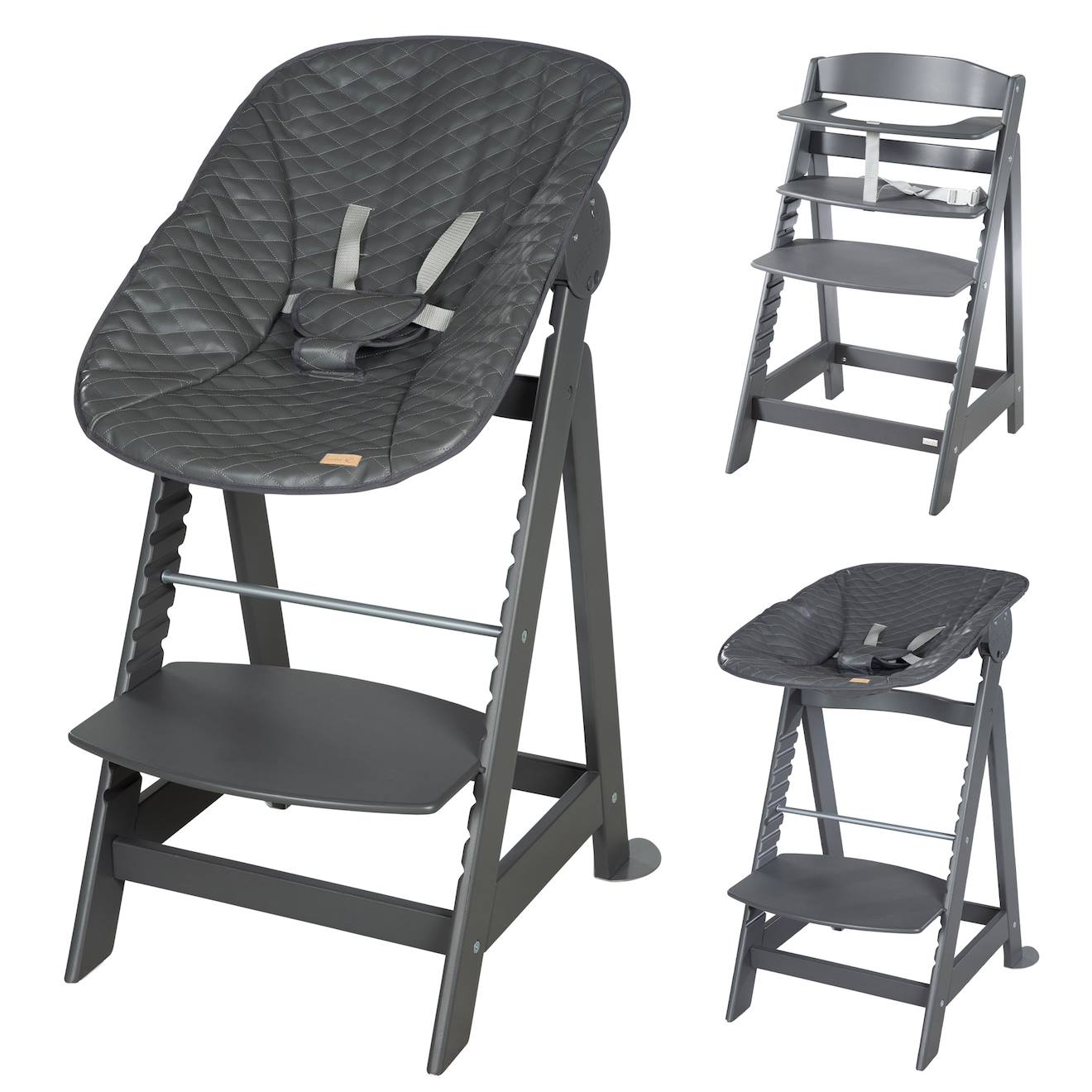 Chaise Haute Évolutive Et Inclinable Avec Transat Déperlant Born Up Anthracite - Graphite