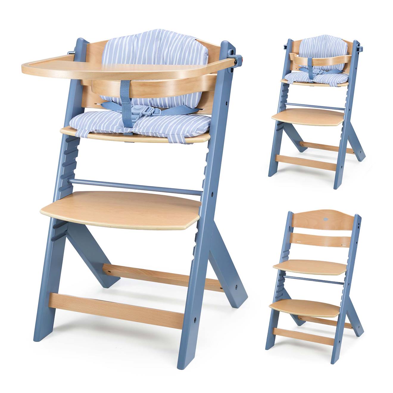 Chaise Haute Évolutive Kinderkraft Enock 2 En 1 Avec Assise Réglable, Repose-pieds Ajustable Et Bois De Hêtre Massif Bleu Marine