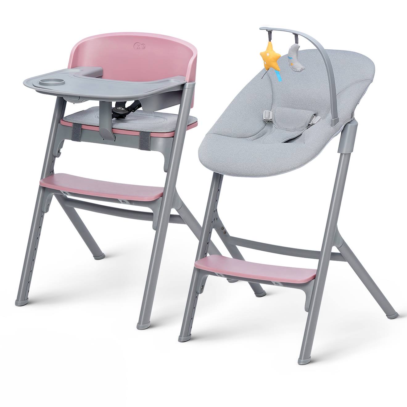 Chaise Haute Évolutive Kinderkraft Livy 4 En 1 Avec Transat Bébé, Assise Réglable, Repose-pieds Ajustable Et Charge 110 Kg Rose