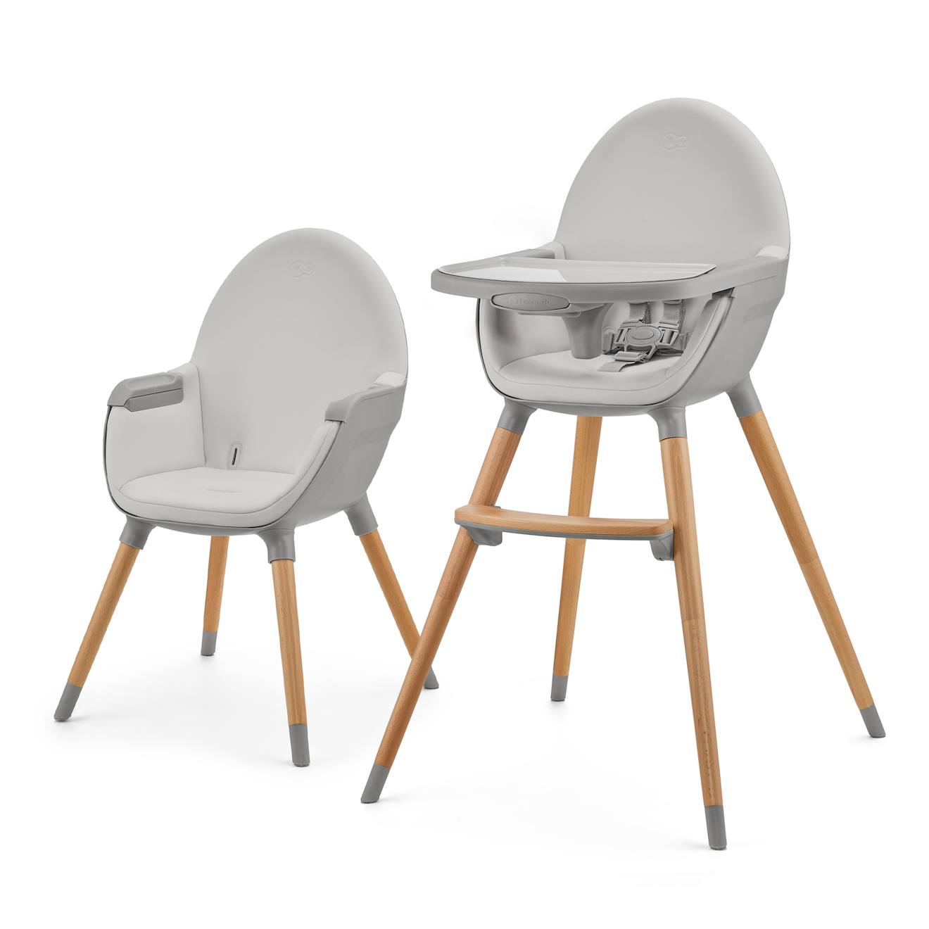 Chaise Haute Kinderkraft Fini 2 2 En 1 Avec Plateau Réglable, Harnais 5 Points, Repose-pieds Et Assise En Éco-cuir Gris