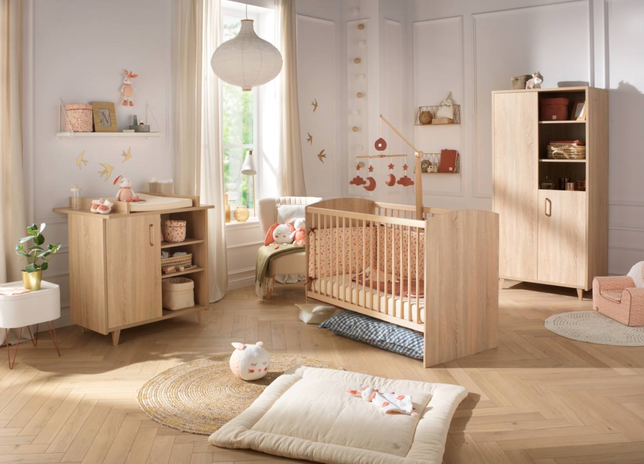 Chambre Bébé Complète: Lit Bébé, Commode À Langer Et Armoire - Sam Beige
