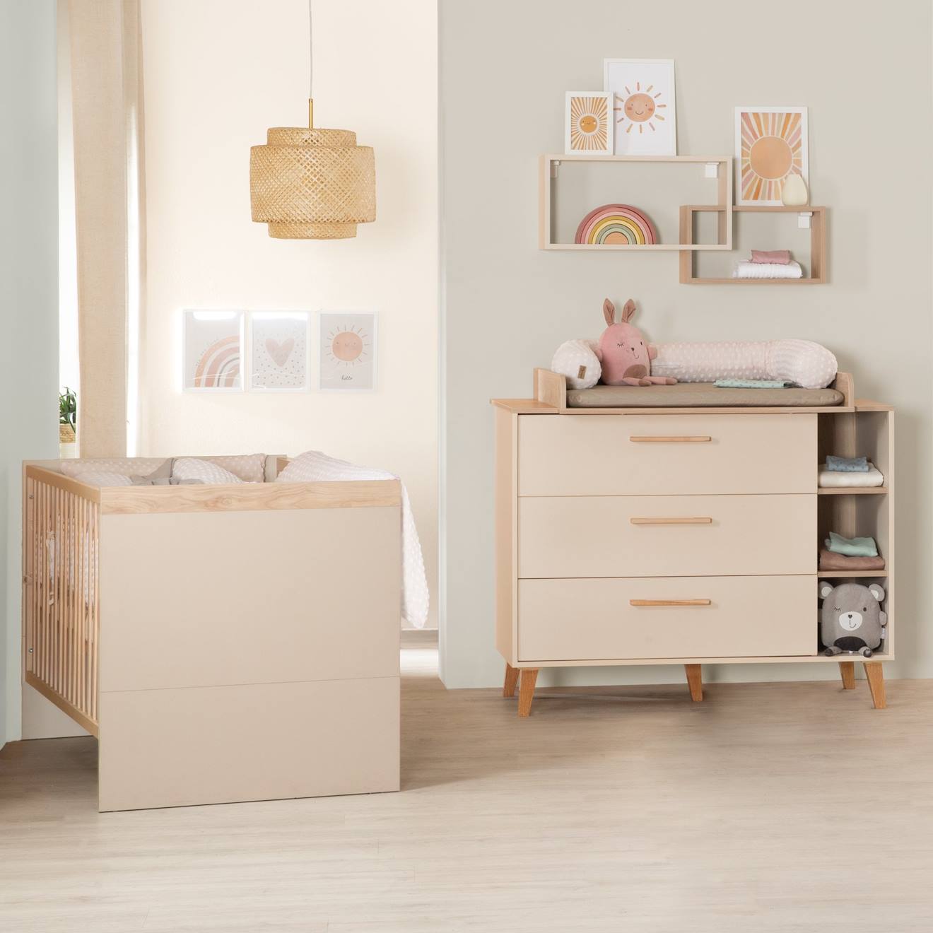 Chambre Bébé Évolutive 2 Pièces Avec Soft-close Jil Cashmere / Décor Châtaignier