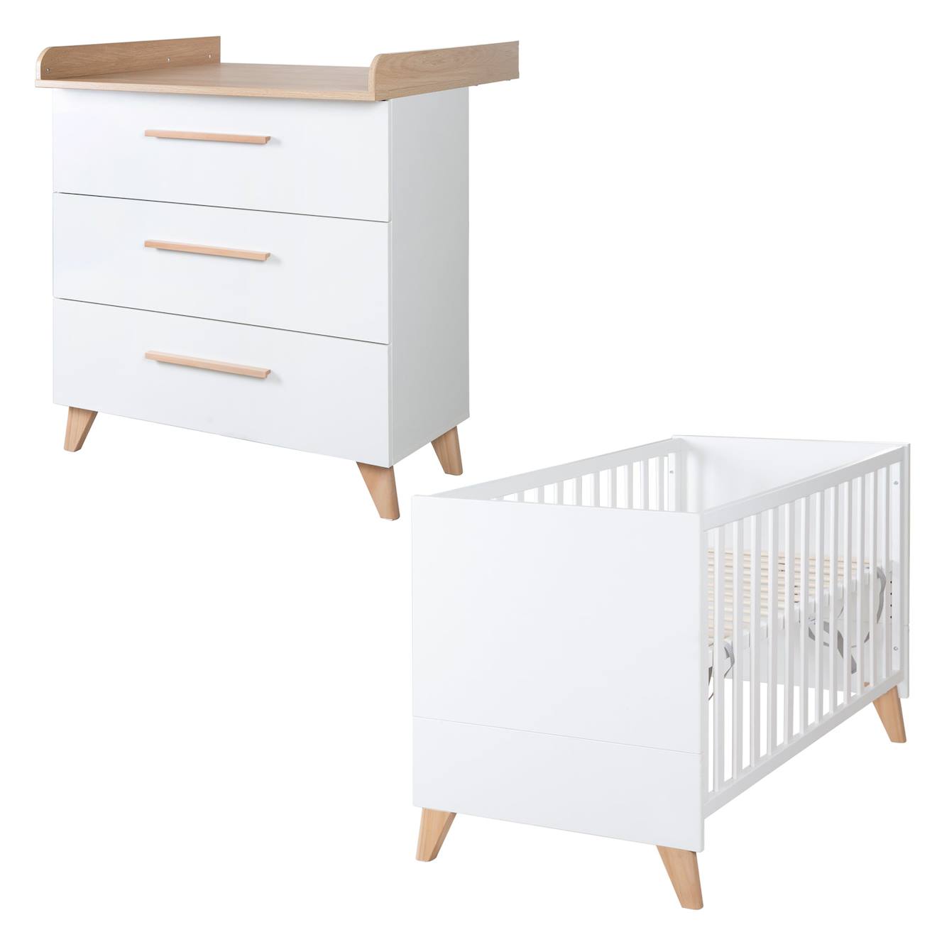 Chambre Bébé Évolutive 2 Pièces Avec Soft-close Leon Blanc - Chêne Othello