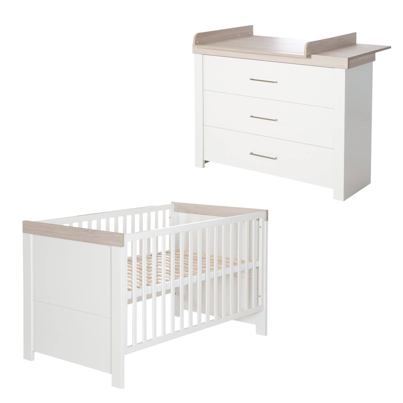 Chambre Bébé Évolutive 2 Pièces - Style Moderne Avec Soft-close Lucy Blanc Cassé / Décor Luna Elm