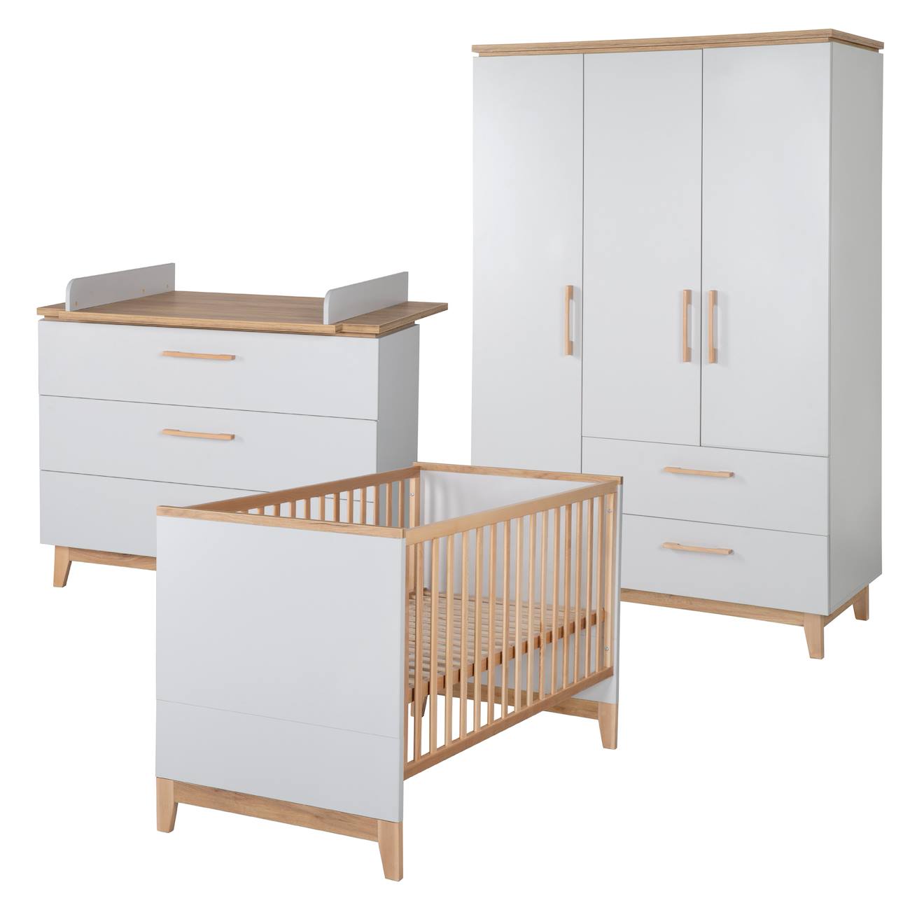 Chambre Bébé Évolutive Complète Au Style Scandinave Caro Gris Clair / Chêne Doré