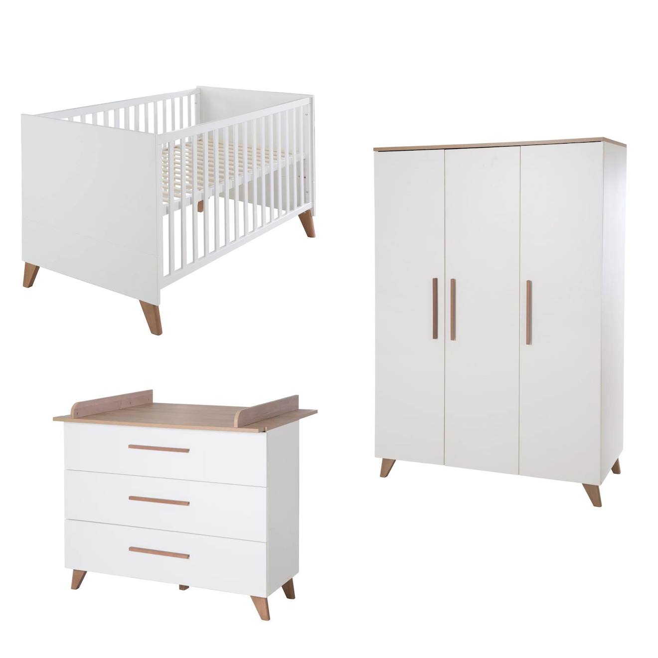 Chambre Bébé Évolutive Complète Avec Soft-close Ole Blanc - Chêne Foncé