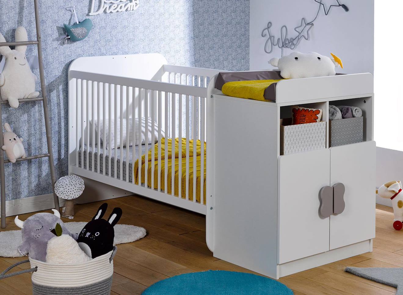 Chambre Bébé Évolutive Madrid + Tiroit Et Matelas Blanc