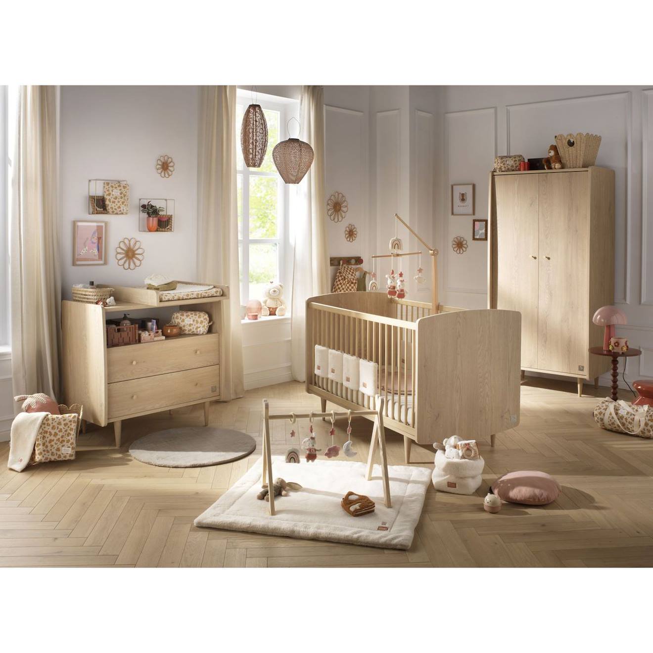 Chambre Bébé Trio Évolutive My Love, Lit 140x70 Évolutif Commode À Langer 2 Tiroirs Et Armoire - Chêne Vintage - My Love Marron