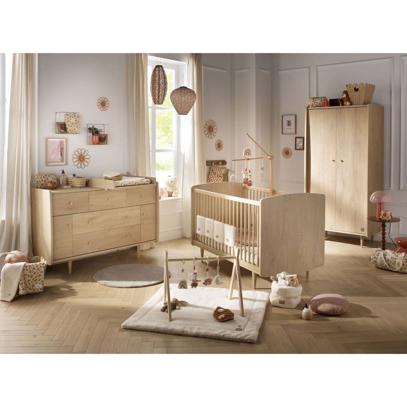 Chambre Bébé Trio Évolutive My Love, Lit 140x70 Évolutif Commode À Langer Xxl Et Armoire - Chêne Vintage - My Love Marron