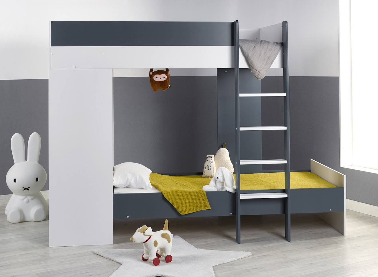 Chambre Enfant Lit Superposé Évolutif Blanc / Bleu Nuit