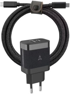 Chargeur secteur ADEQWAT Chargeur USB-A+USB-C 45W+cable USBC noir