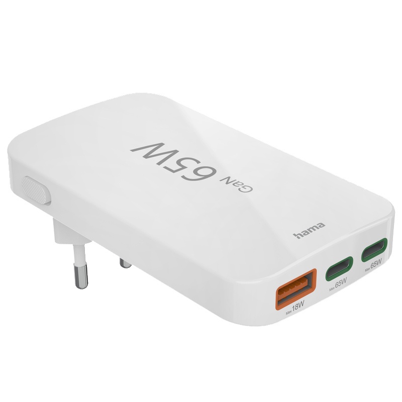 Chargeur Secteur Pc Portable/smartphone 65w Hama - 2 Usb-c + 1 Usb-a - Mini-chargeur Plat - Charge Rapide