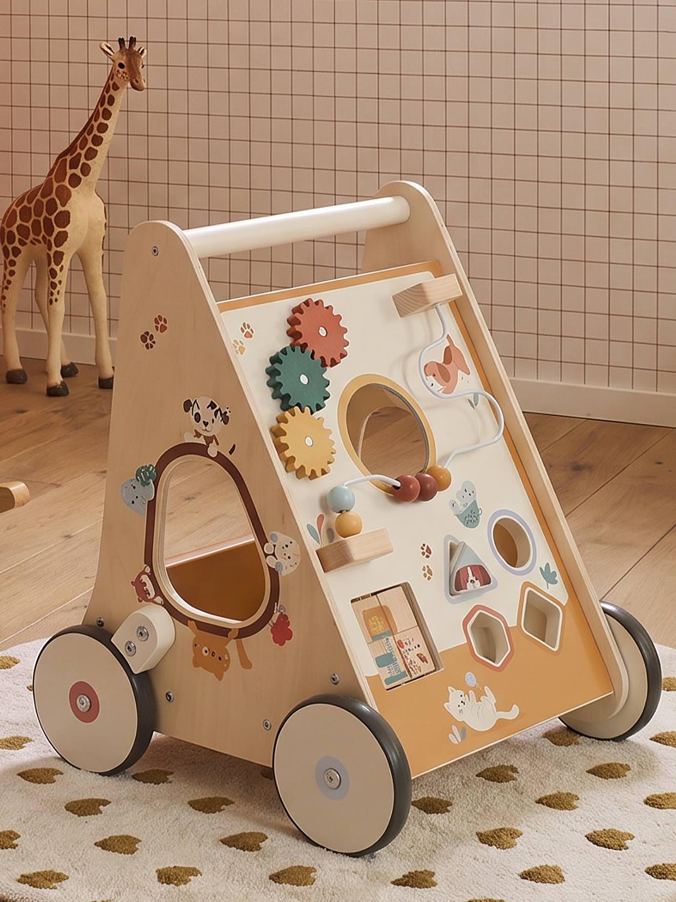 Chariot de marche avec freins en bois FSC® big family