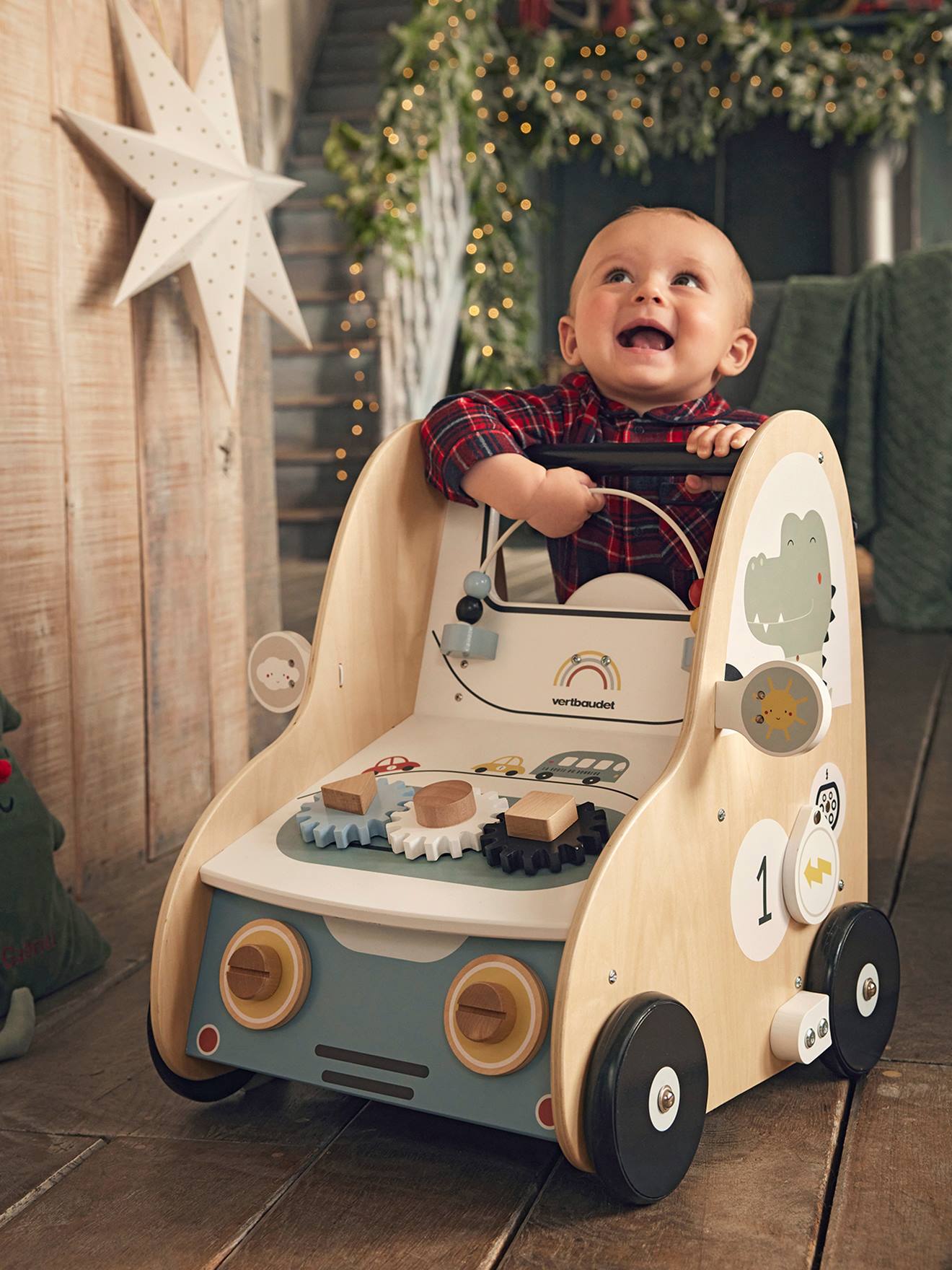 Chariot de marche avec freins EN VOITURE SIMON en bois FSC multicolore