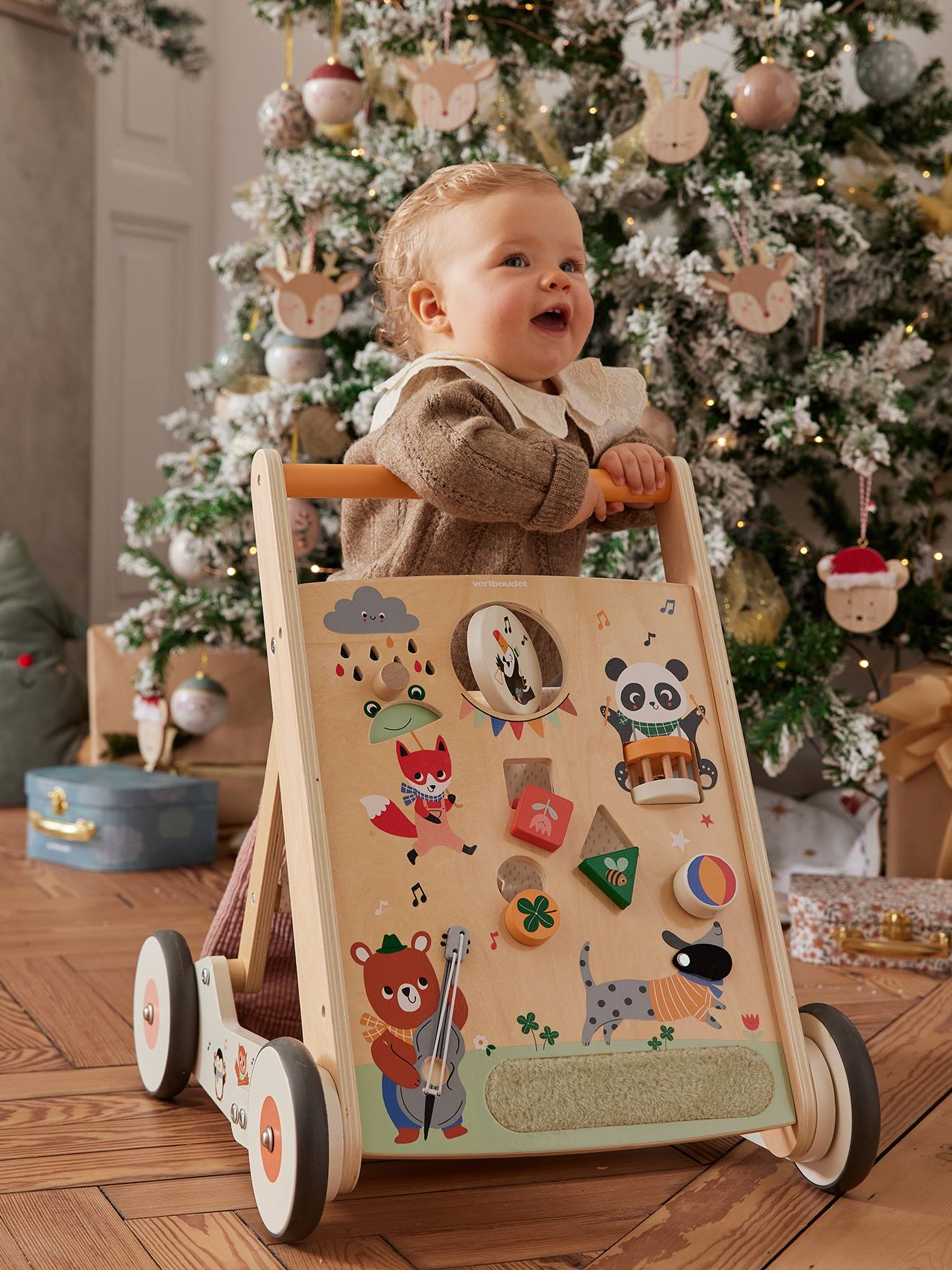 Chariot de marche pliable Les animaux joyeux en bois FSC bois