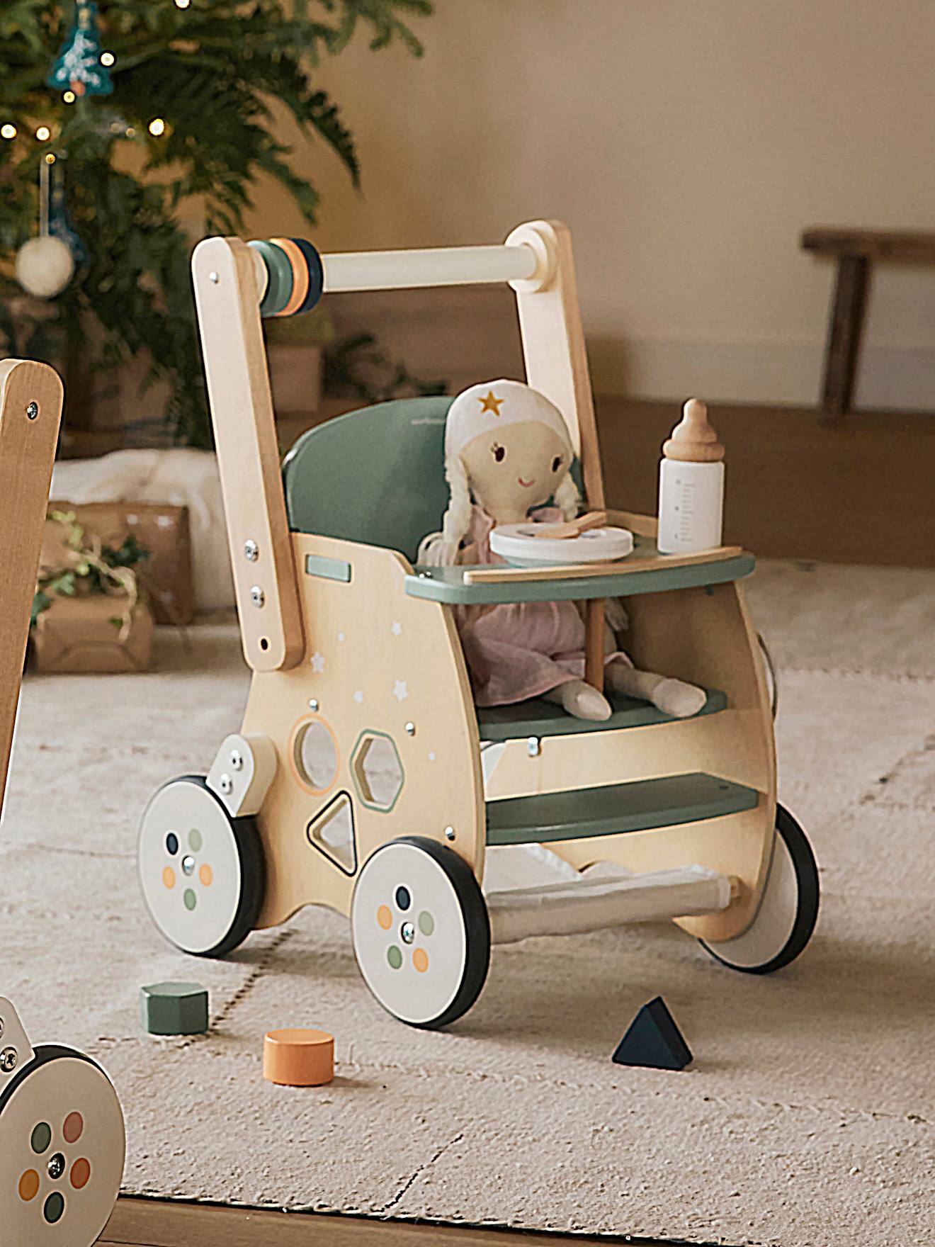 Chariot de marche poussette en bois FSC vert