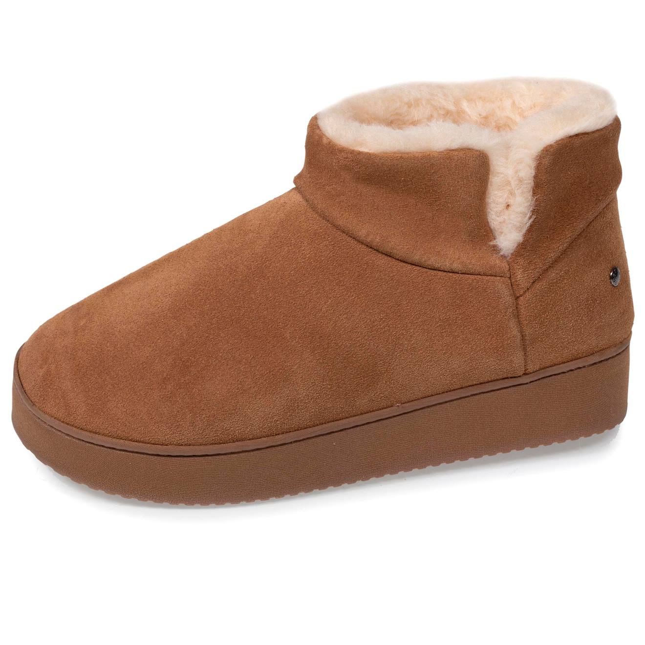 Chaussons Bottillons Dessus En Cuir, Semelle Plateforme Camel