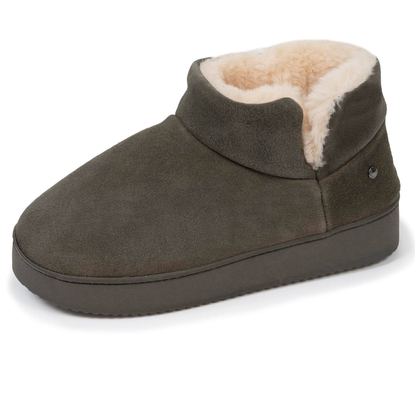 Chaussons Bottillons Dessus En Cuir, Semelle Plateforme Kaki
