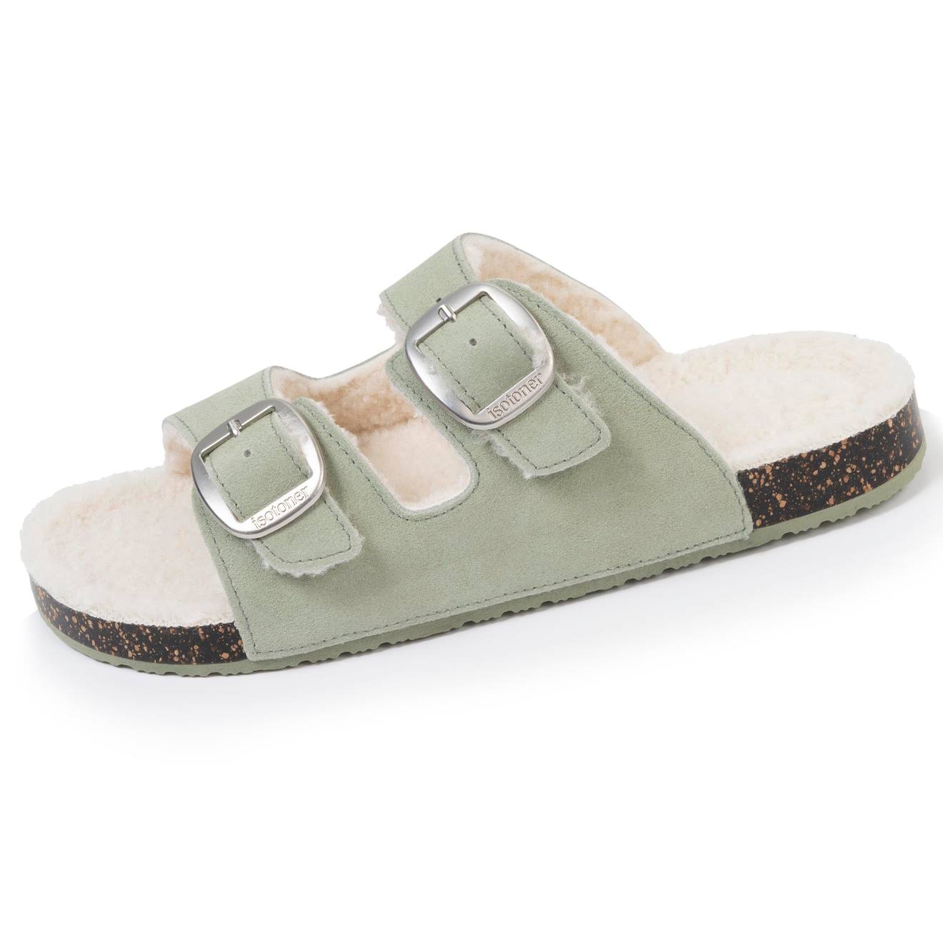 Chaussons Mules Ouvertes Ultra Confortables, En Cuir Vert D'eau