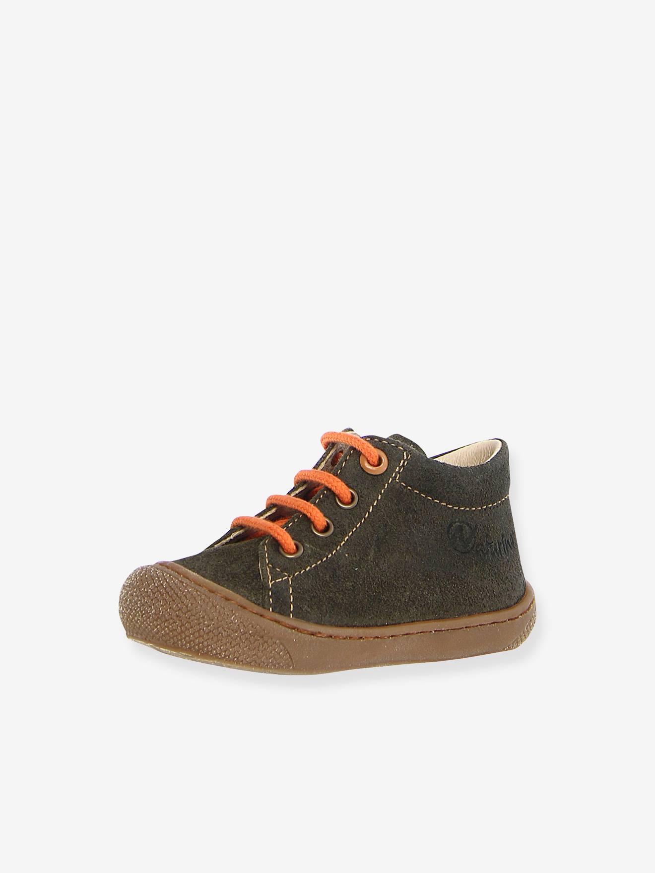 Chaussures premiers pas en suède vert fonce uni