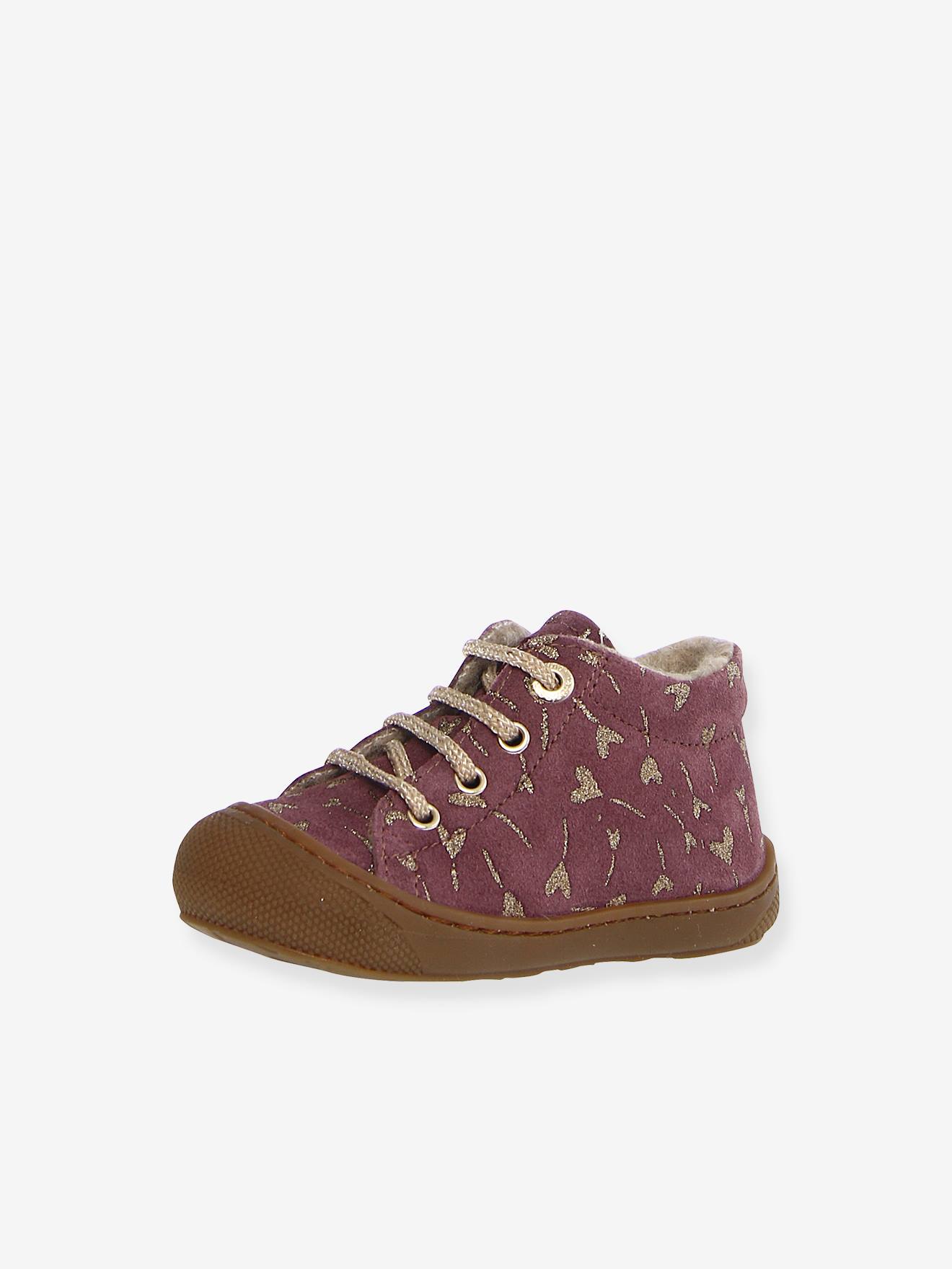 Chaussures premiers pas en suède violet