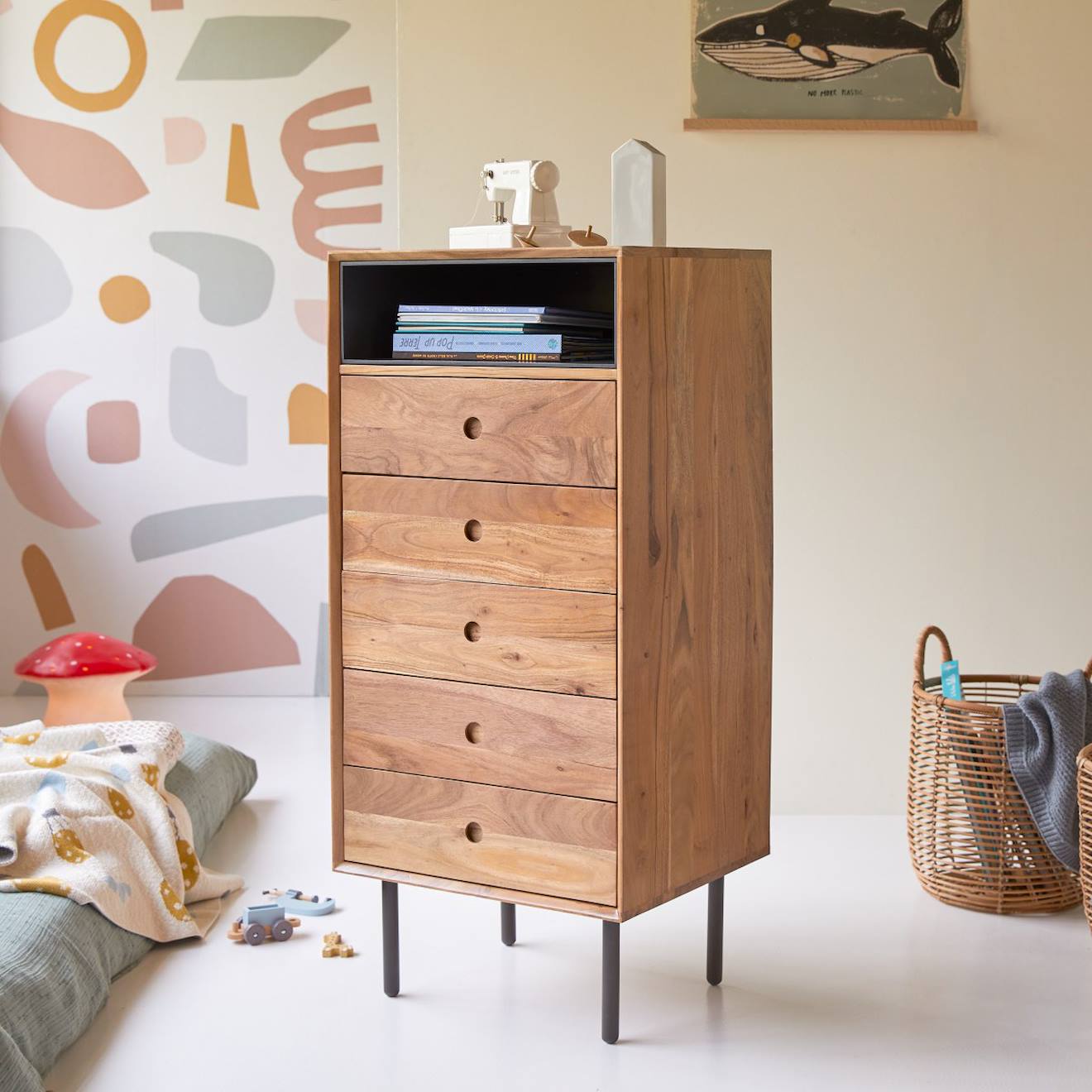 Chiffonnier Enfant En Bois D'acacia 5 Tiroirs Pavel Naturel
