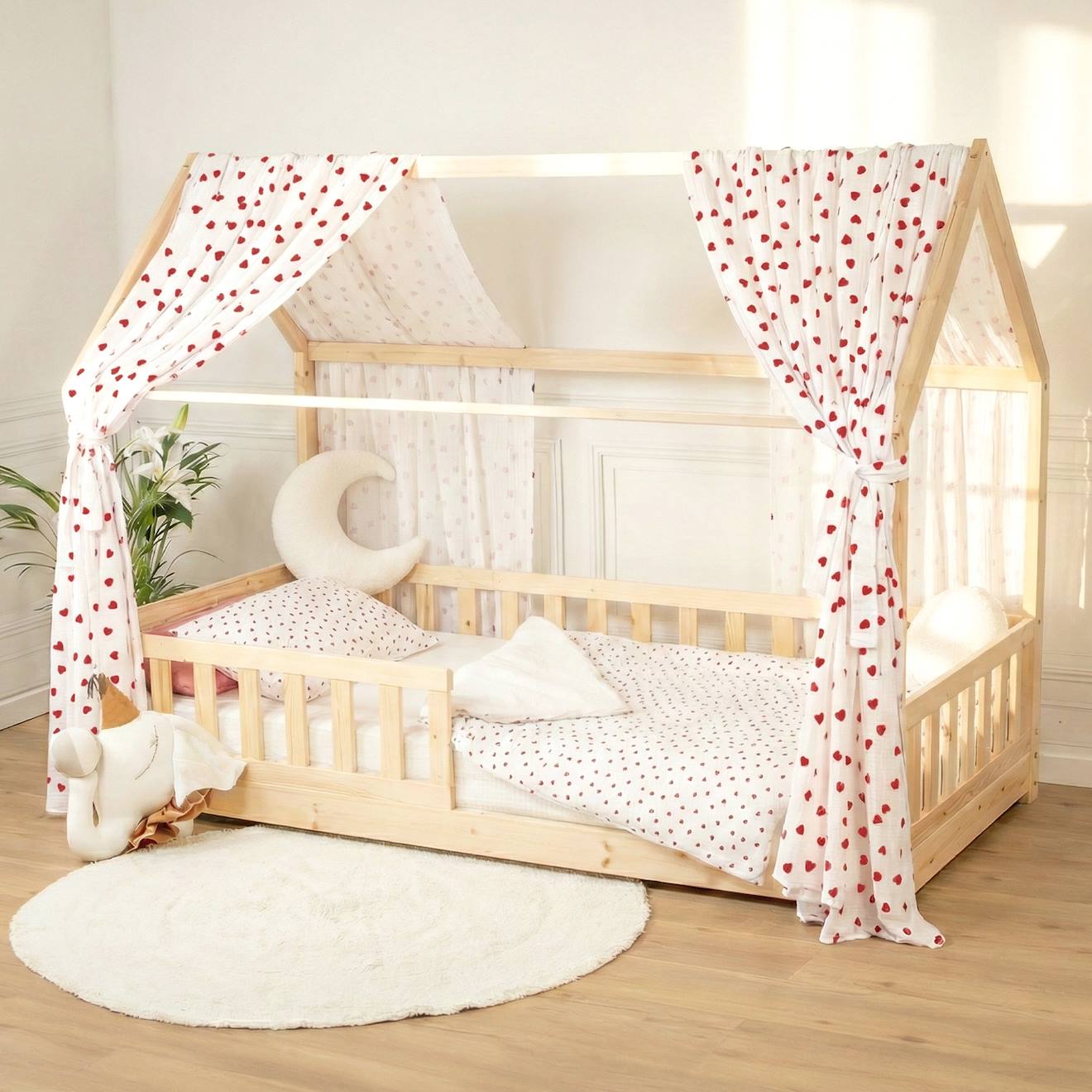 Ciel De Lit Cabane En Gaze De Coton Duo 390 Cm Rouge