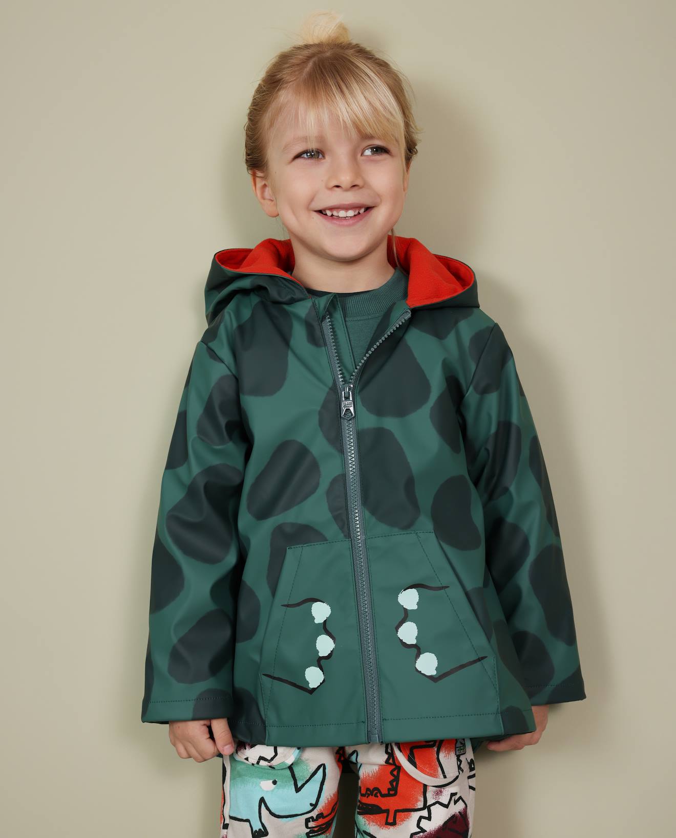 Ciré Imperméable Motif Rhinocéros Avec Capuche Doublée Vert