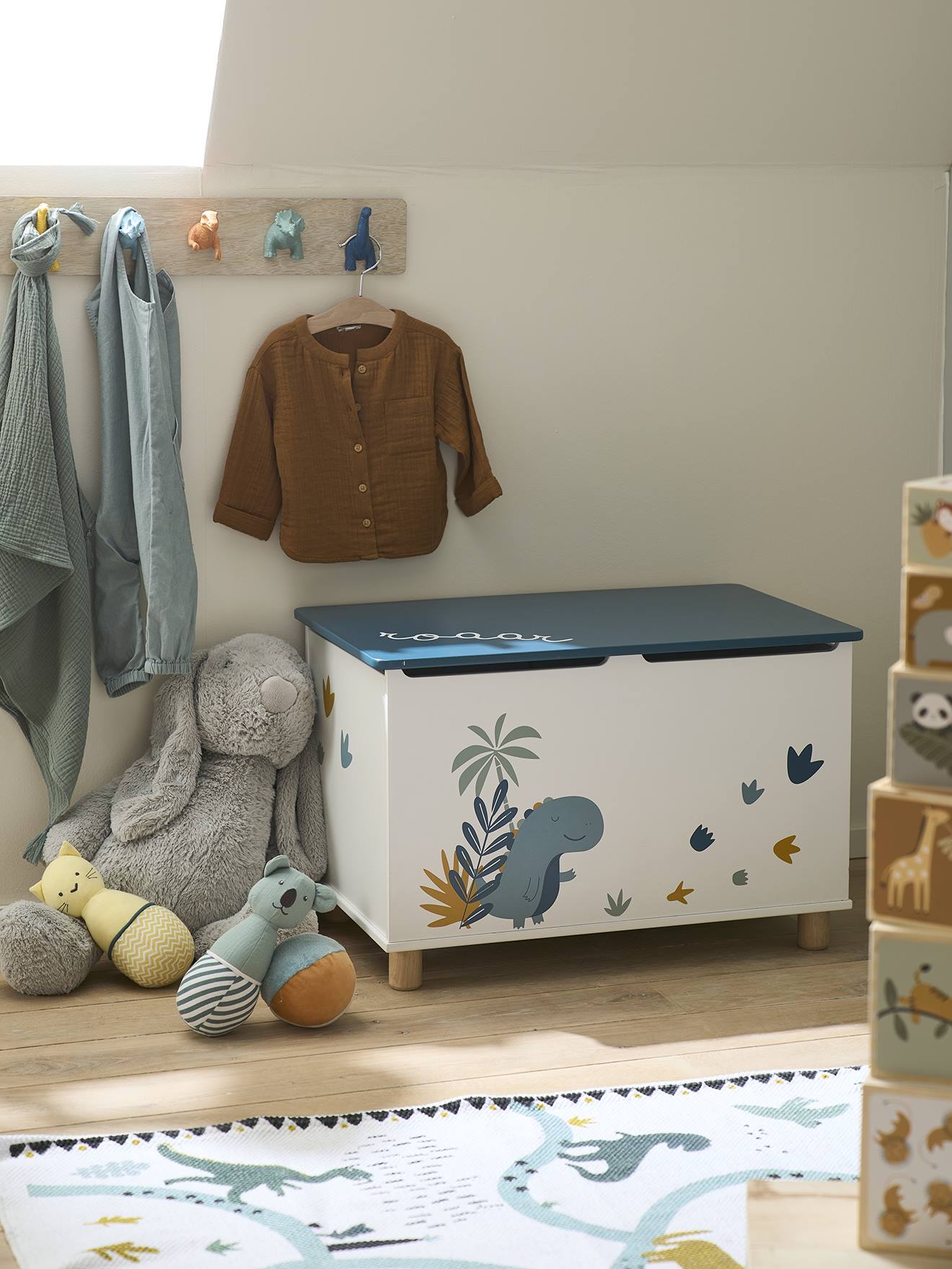 Coffre à jouets Dinosaure blanc imprimé