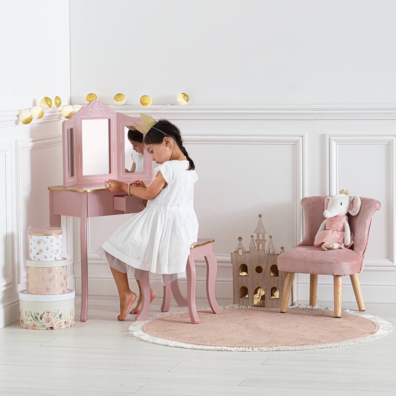 Coiffeuse Et Tabouret Enfant - Sissi Rose Antique