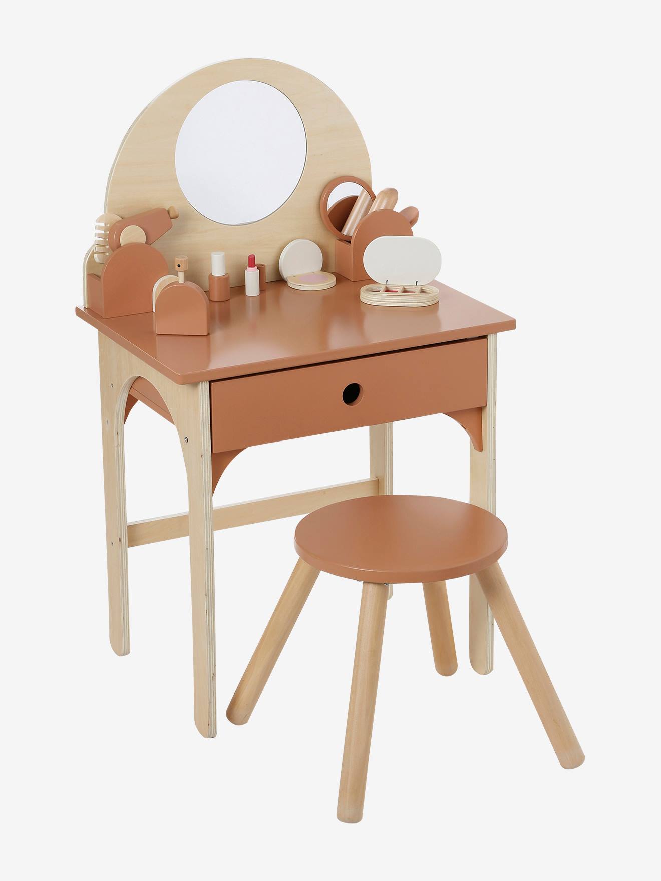 Coiffeuse + tabouret avec accessoires en bois FSC caramel