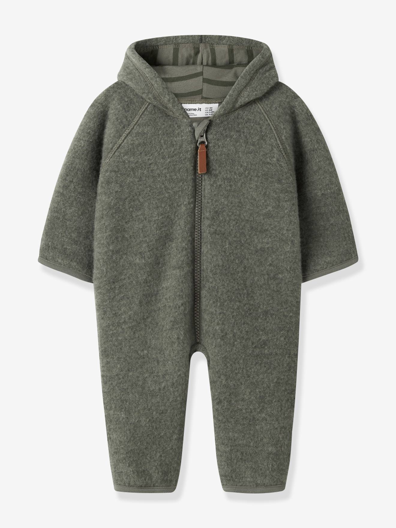 Combinaison d’hiver bébé en laine mérinos avec doublure jersey name it lichen