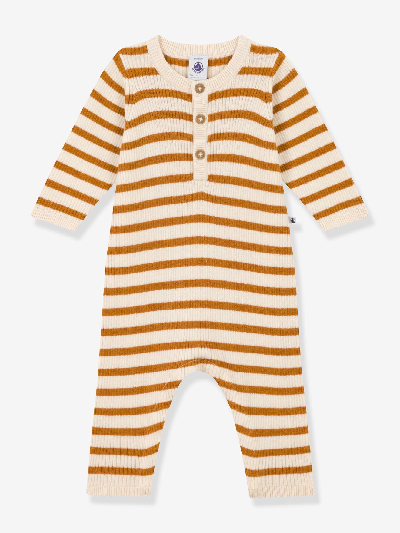 Combinaison rayée en tricot bébé beige
