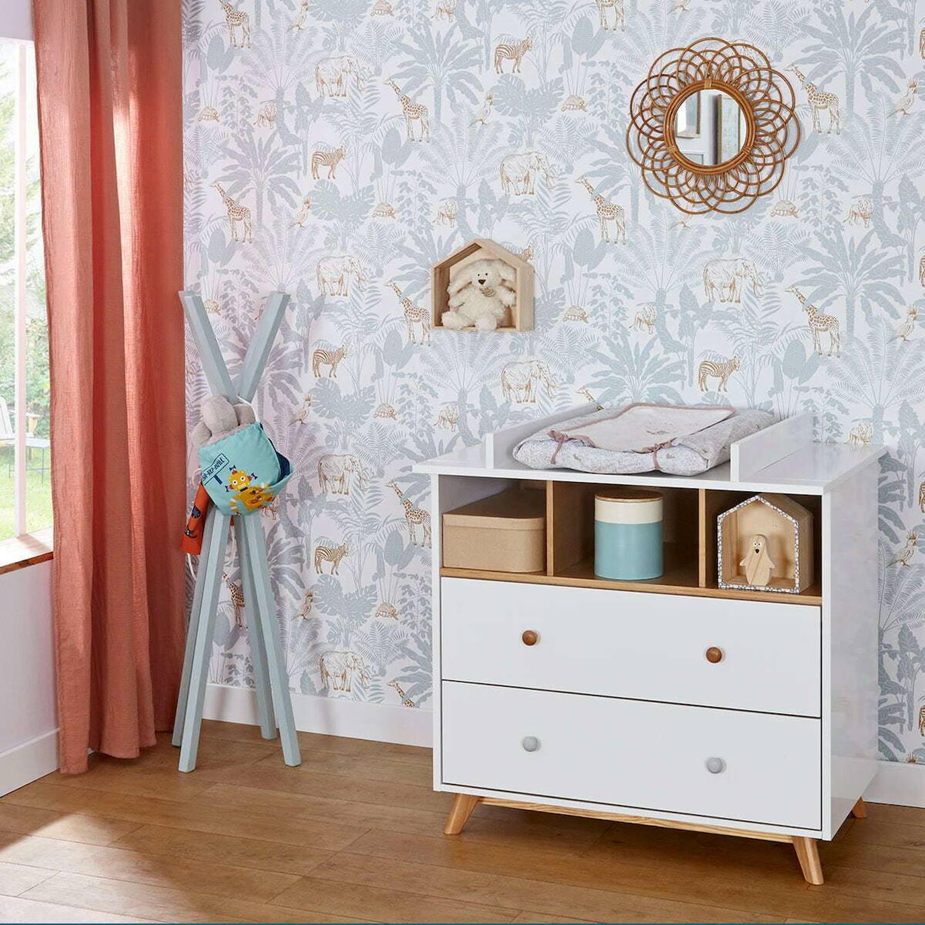 Commode 2 Tiroirs Bébé Kombu Blanc Et Bois