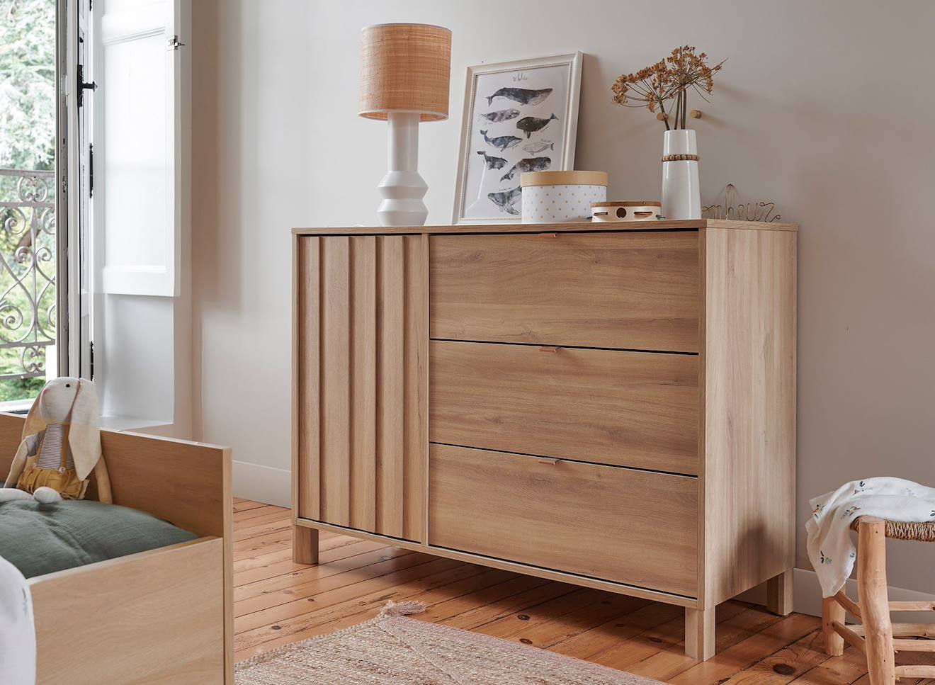 Commode 3 Tiroirs 1 Porte Julia Chêne