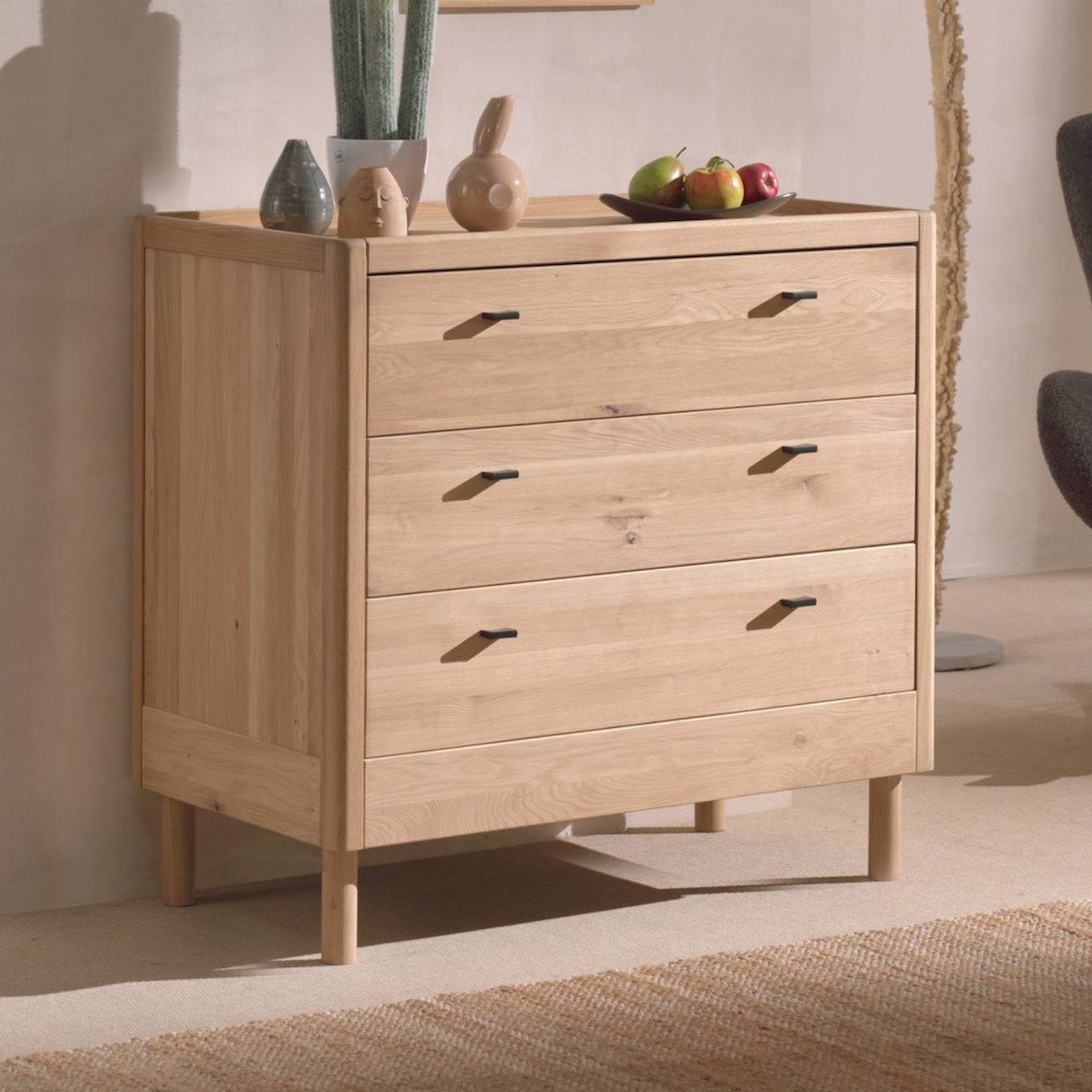 Commode 3 Tiroirs En Chêne Massif Romane Bois Naturel