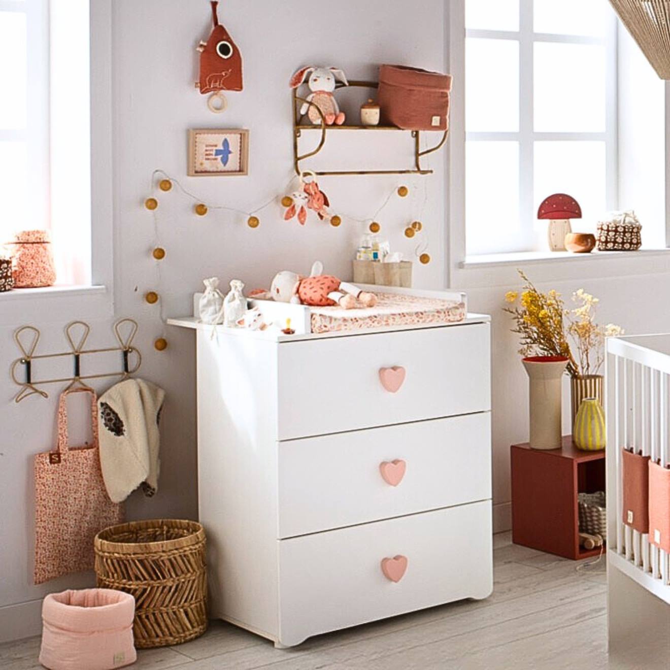 Commode À Langer 3 Tiroirs - Basic Blanc/rose