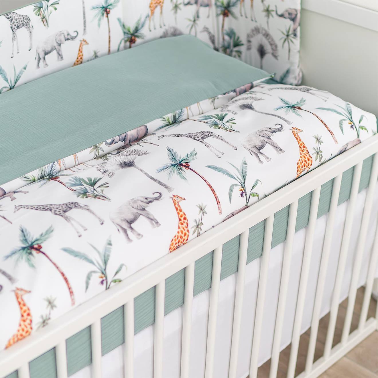 Couette Et Oreiller Enfant - Prêt À Dormir Safari Vert De Gris