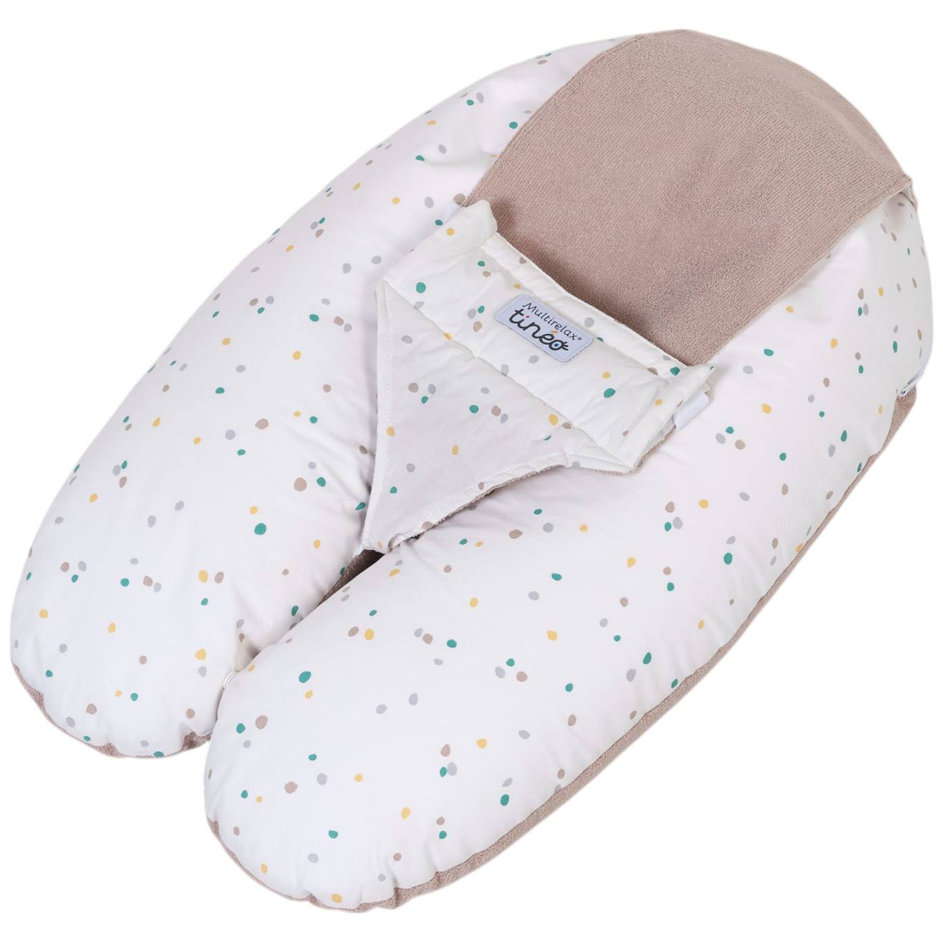 Coussin D'allaitement Et De Grossesse 3en1 Multirelax Éponge Noisette Pois Blanc