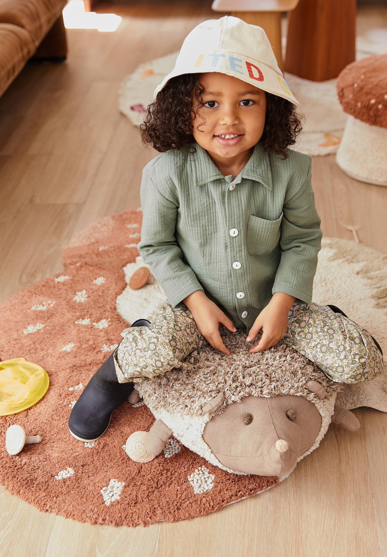 Coussin De Sol Enfant En Coton Hedgehog Naturel, Marron Clair