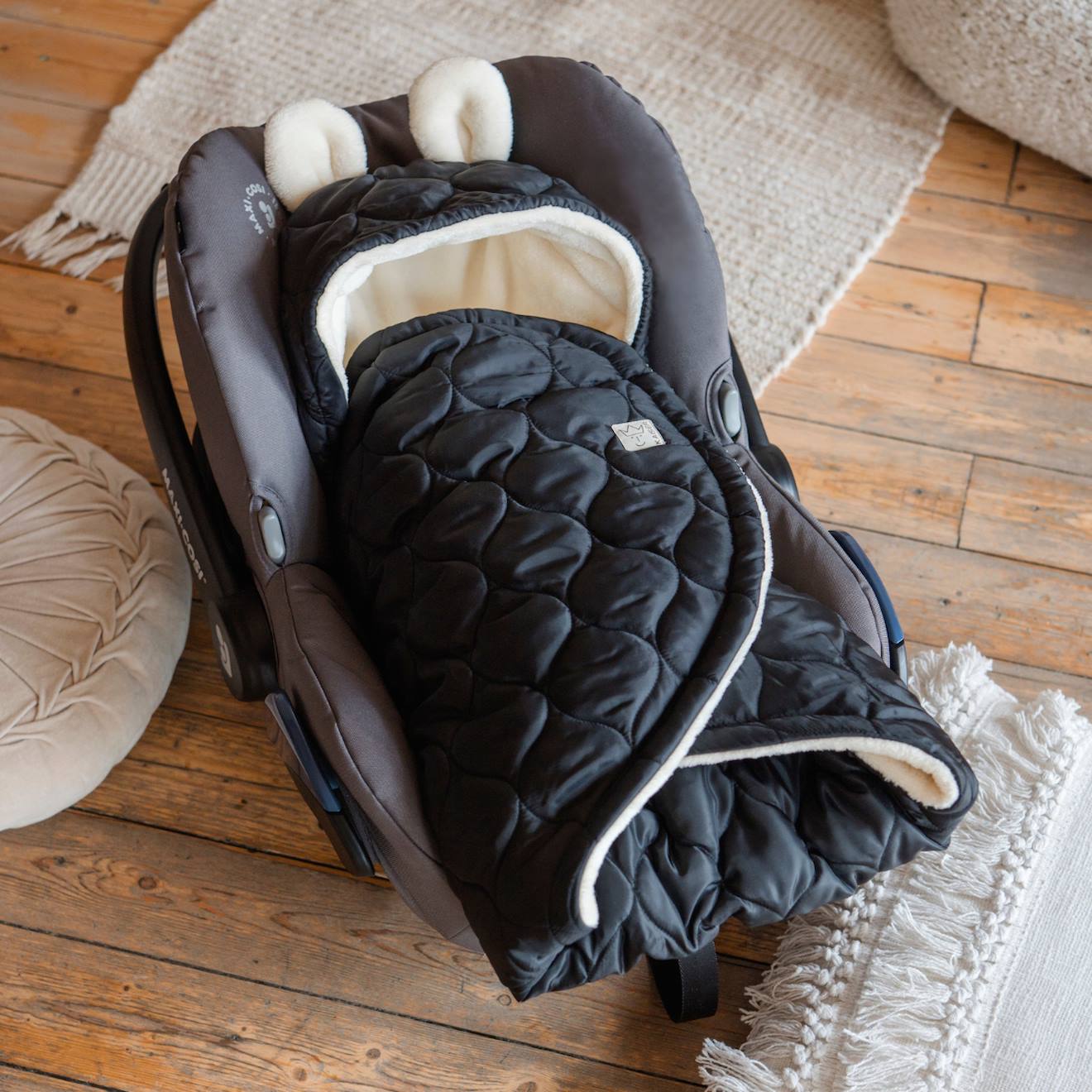 Couverture Nomade Pour Bébé Recy Black-cream Noir, Crème
