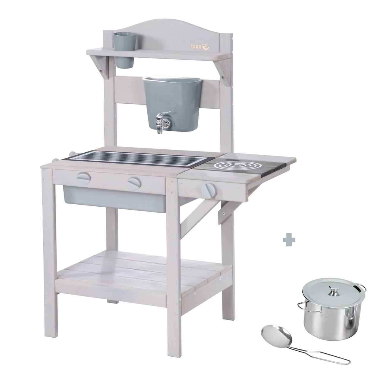 Cuisine D'extérieur En Bois Fsc® Pour Enfants Avec Accessoires Gris