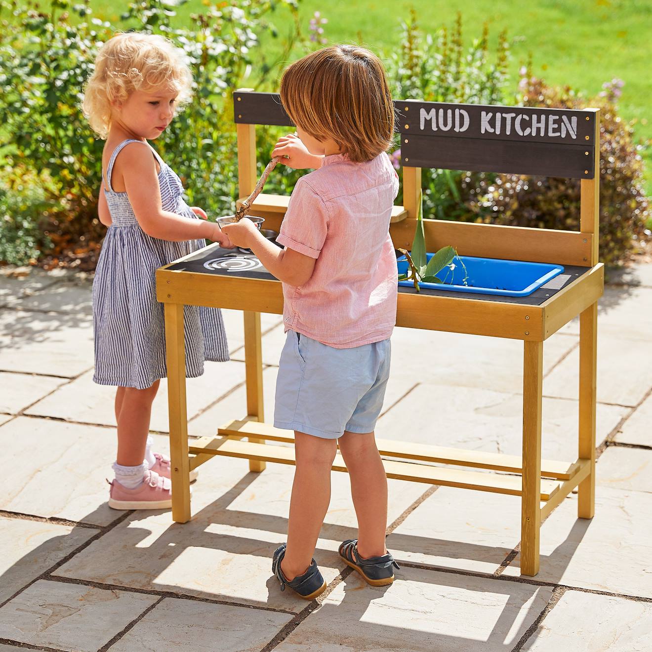 Cuisine D'extérieur Pour Enfant Bois Fsc® Marron - Bleu - Noir