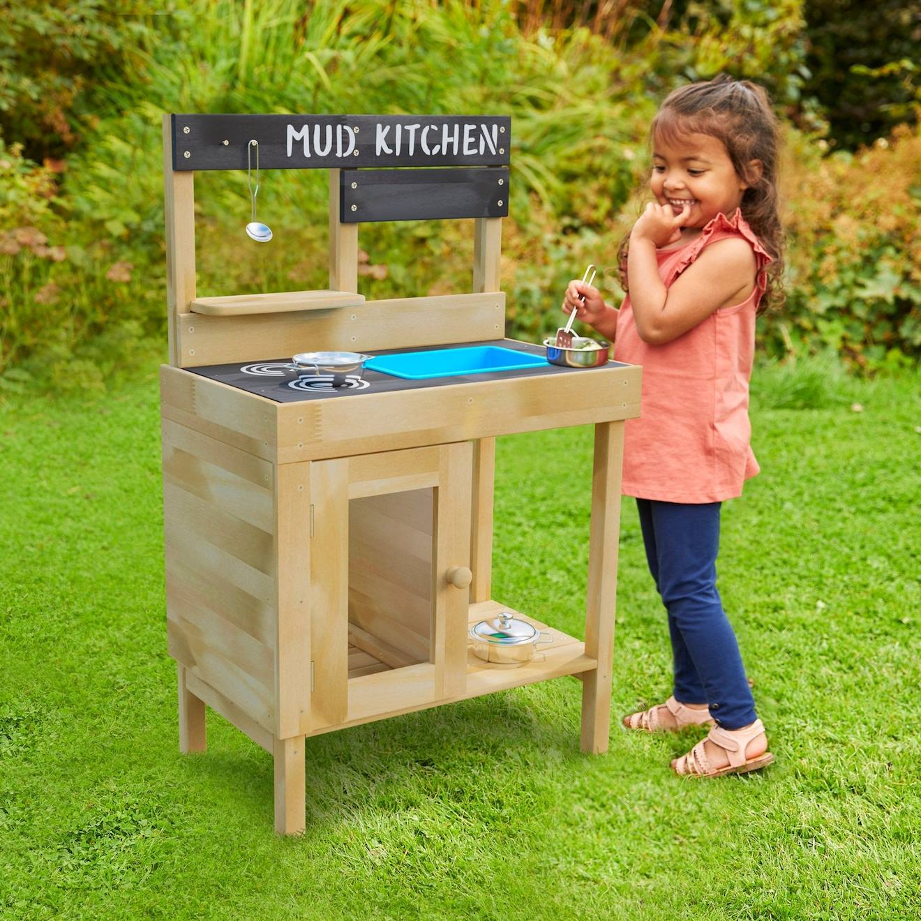 Cuisine D'extérieur Pour Enfant Junior Cook Bois Fsc® Marron - Bleu - Noir