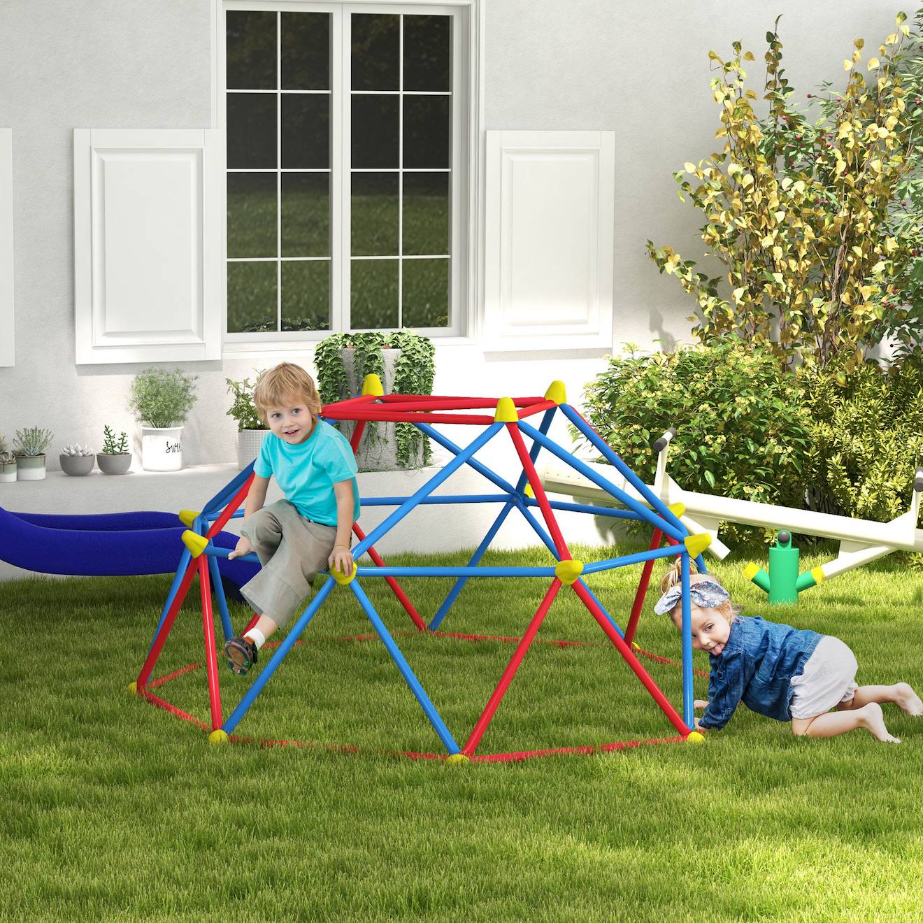 Dôme D'escalade Enfant Ø 183 X 90h Cm - Nombreuses Prises - Charge Max. Reco. Totale 180 Kg - Métal Pp Multicolore Multicolore