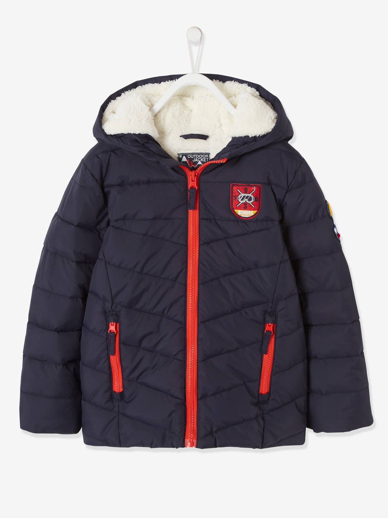 Doudoune de ski à capuche garçon doublée sherpa encre
