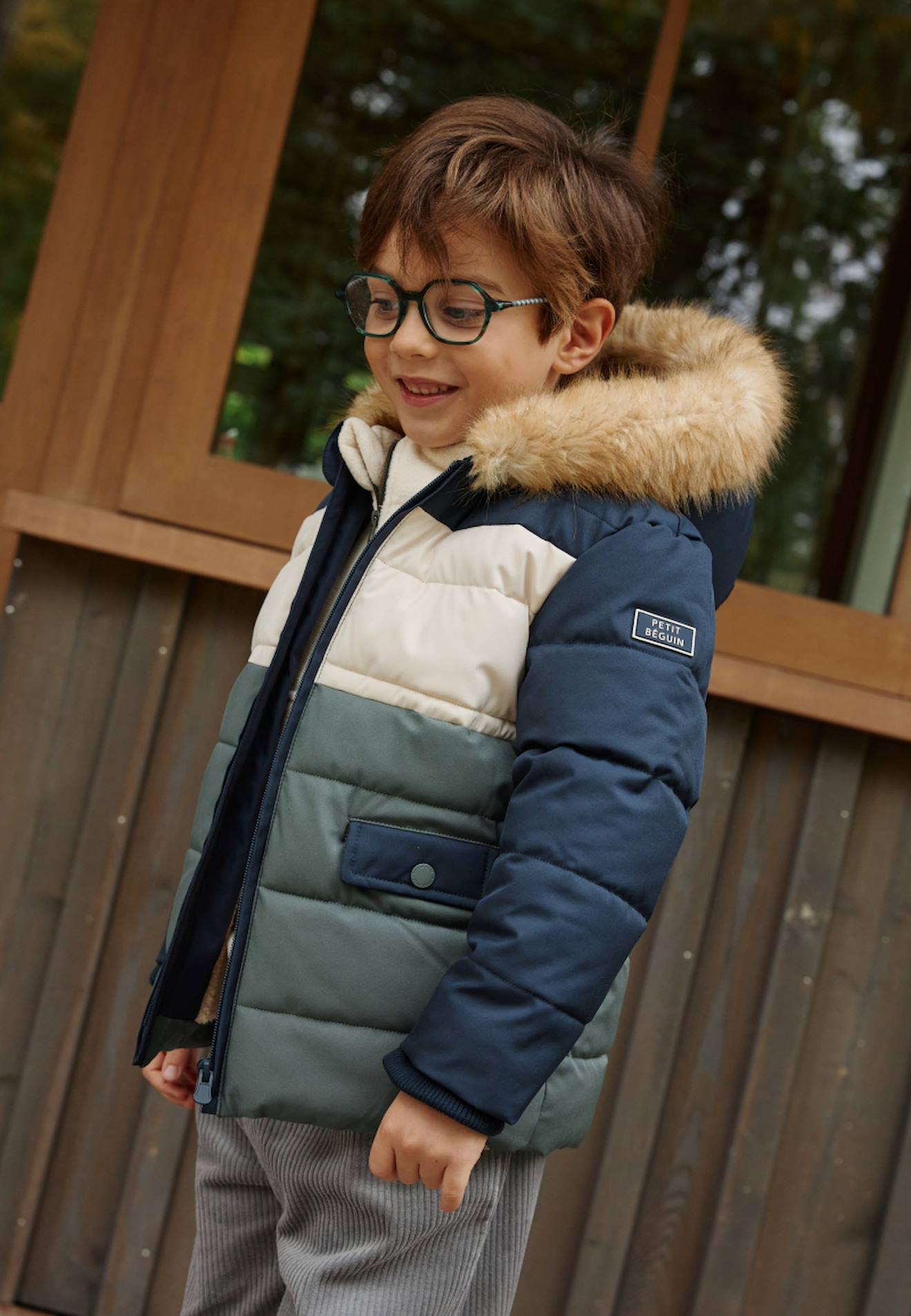 Doudoune Enfant Imperméable Doublée Sherpa Avec Capuche Noah Bleu